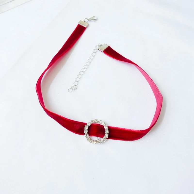 Cute Girls Crystal Heart Velvet Choker For Women Rhinestone Square Round Necklace Collar Female Jewelry Valentines Party Gift