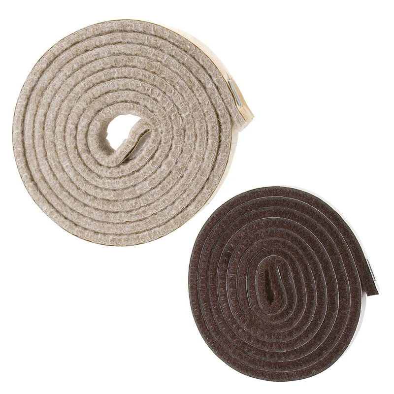 New Self-Stick Heavy Duty Felt Strip Roll for Hard Surfaces (1/2 inch x 60 inch), Brown