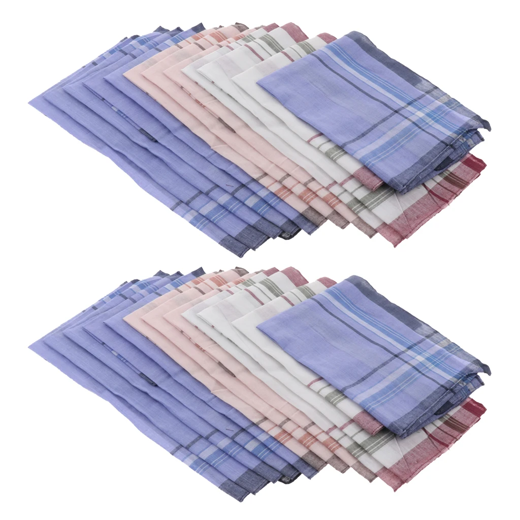 24x Men Women Soft Handkerchiefs Plaid Hankies  Square Kerchief