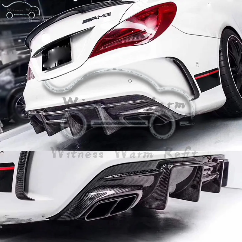 Carbon Fiber Rear Lip Spoiler Diffuser for Benz Cla Class W117 Cla200 Cla250 Cla260 Cla45 2014-2019 Frp with 4 - Outlet Exhaust