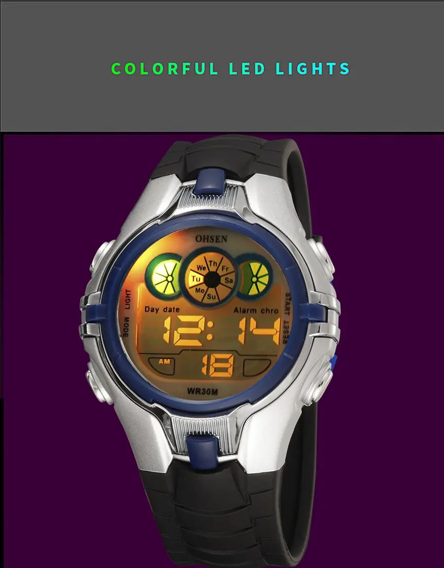 OHSEN – montre numérique pour enfants, chronomètre électronique LED, Sport, étanche 50M, pour garçons et filles