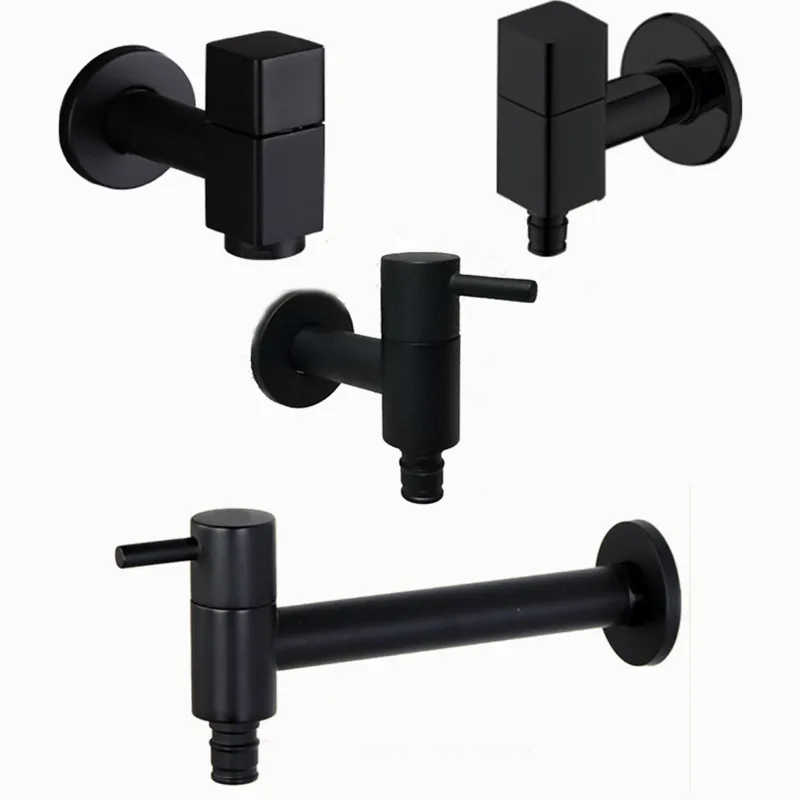 Black Wall Mounted Washing Machine Tap Mop Pool Tap Garden Outdoor Bathroom Water Faucet