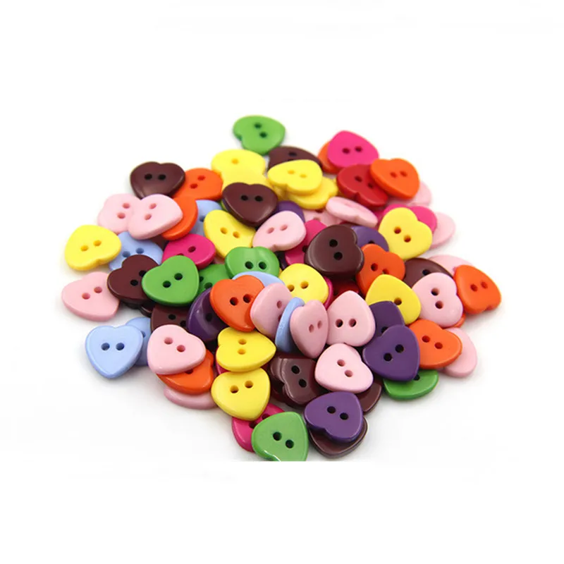 100 Pcs Love Shape Button Resin Garment Accessories Candy Color With 2 Holes for Baby Children Clothes Sewing Craft DIY