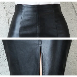 MIDI Skirt of Female PU leather, frontal or rear slit pencil for hip, autumn and winter 11 Main Sales Skirt Women's Leather - №9