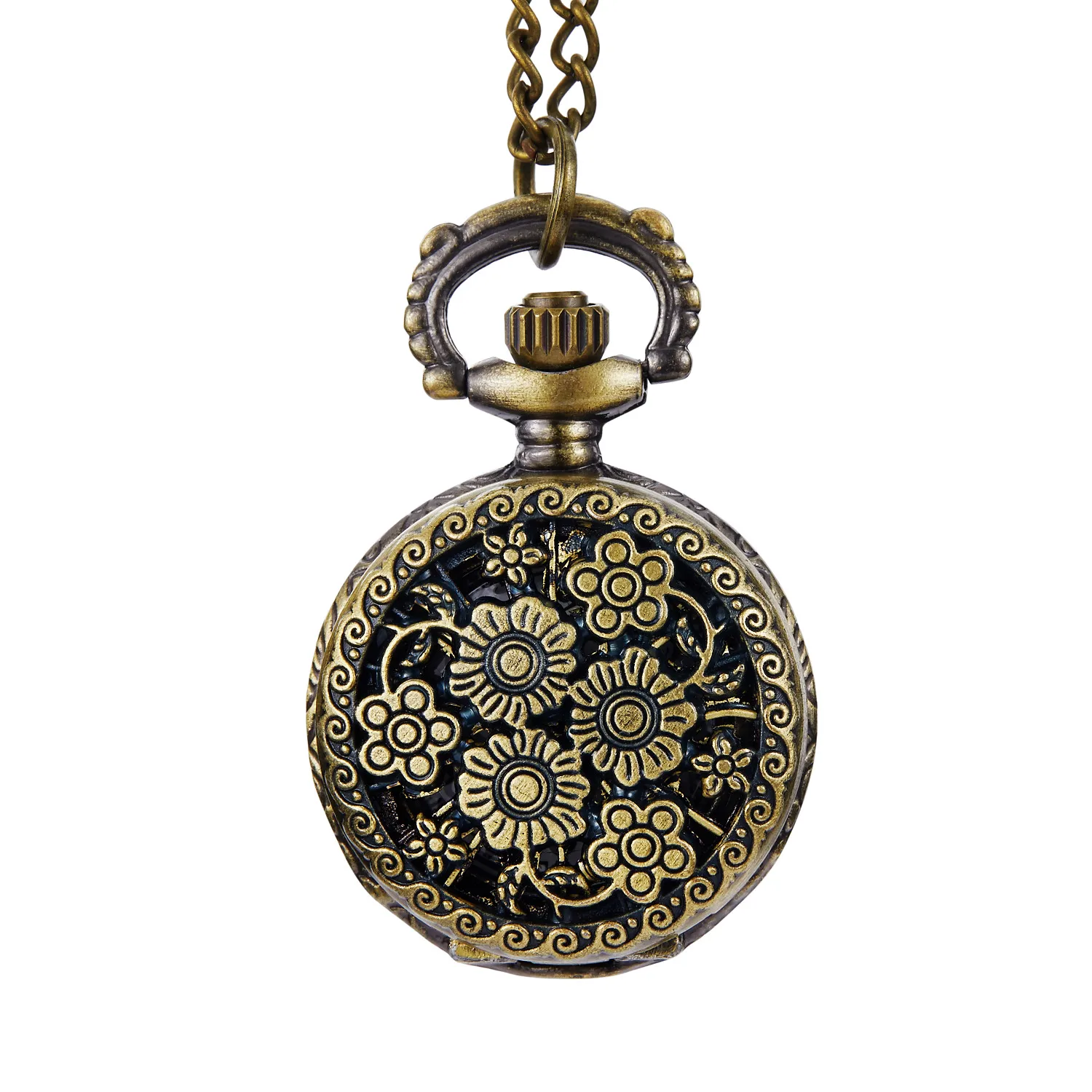 Antique Bronze Women Watches Flowers Openwork Flower Cover Floral rattan Pocket Watch Hollow Necklace Pendant Art Collection