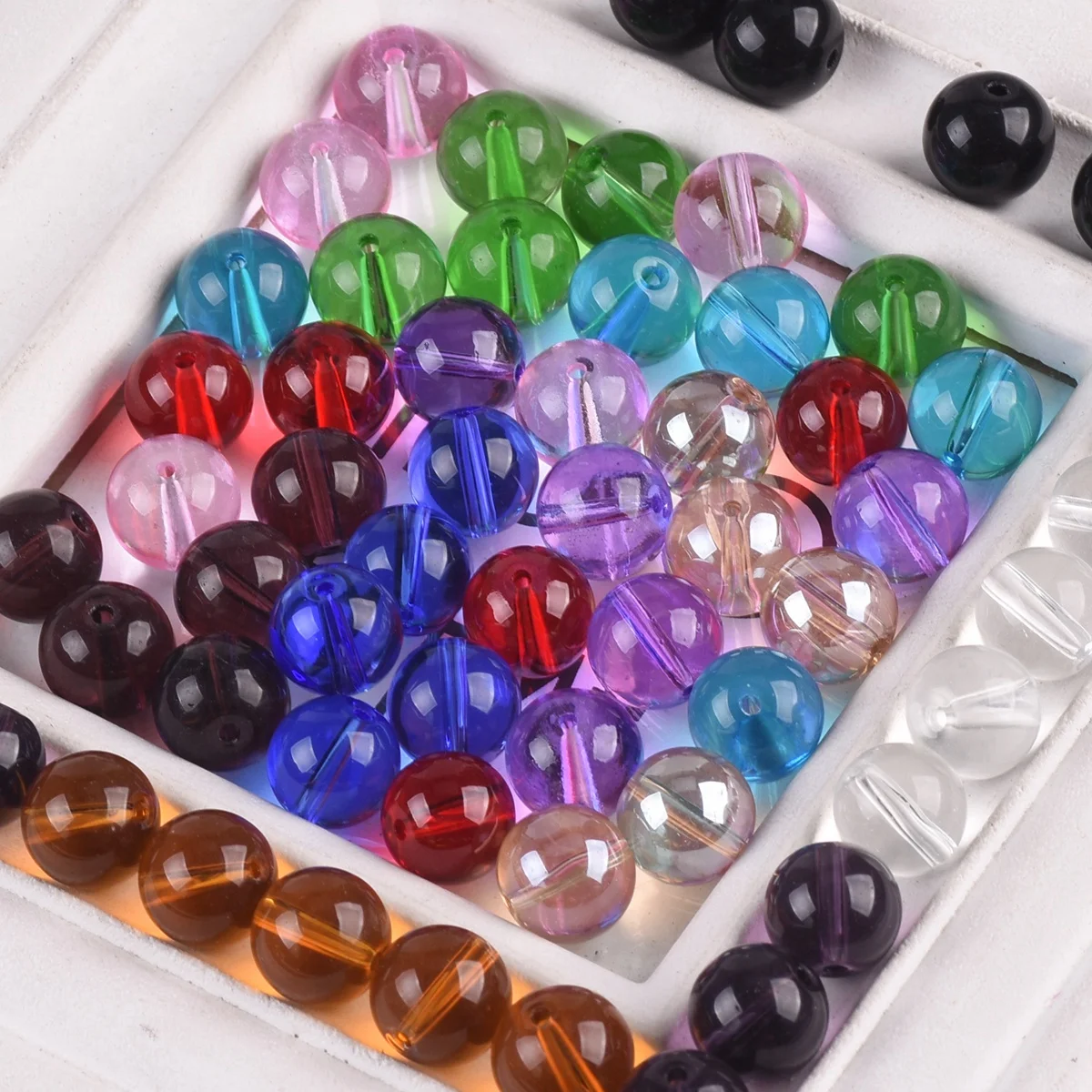 Round 6mm 8mm 10mm 12mm 14mm Glossy Crystal Glass Loose Spacer Beads Wholesale lot for Jewelry Making DIY Crafts Findings