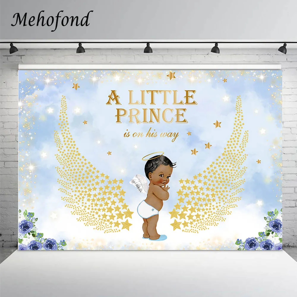 

Mehofond Photography Background Little Prince Baby Shower Gold Wings Glitter Stars Clouds Newborn Boy Birthday Backdrop Banner