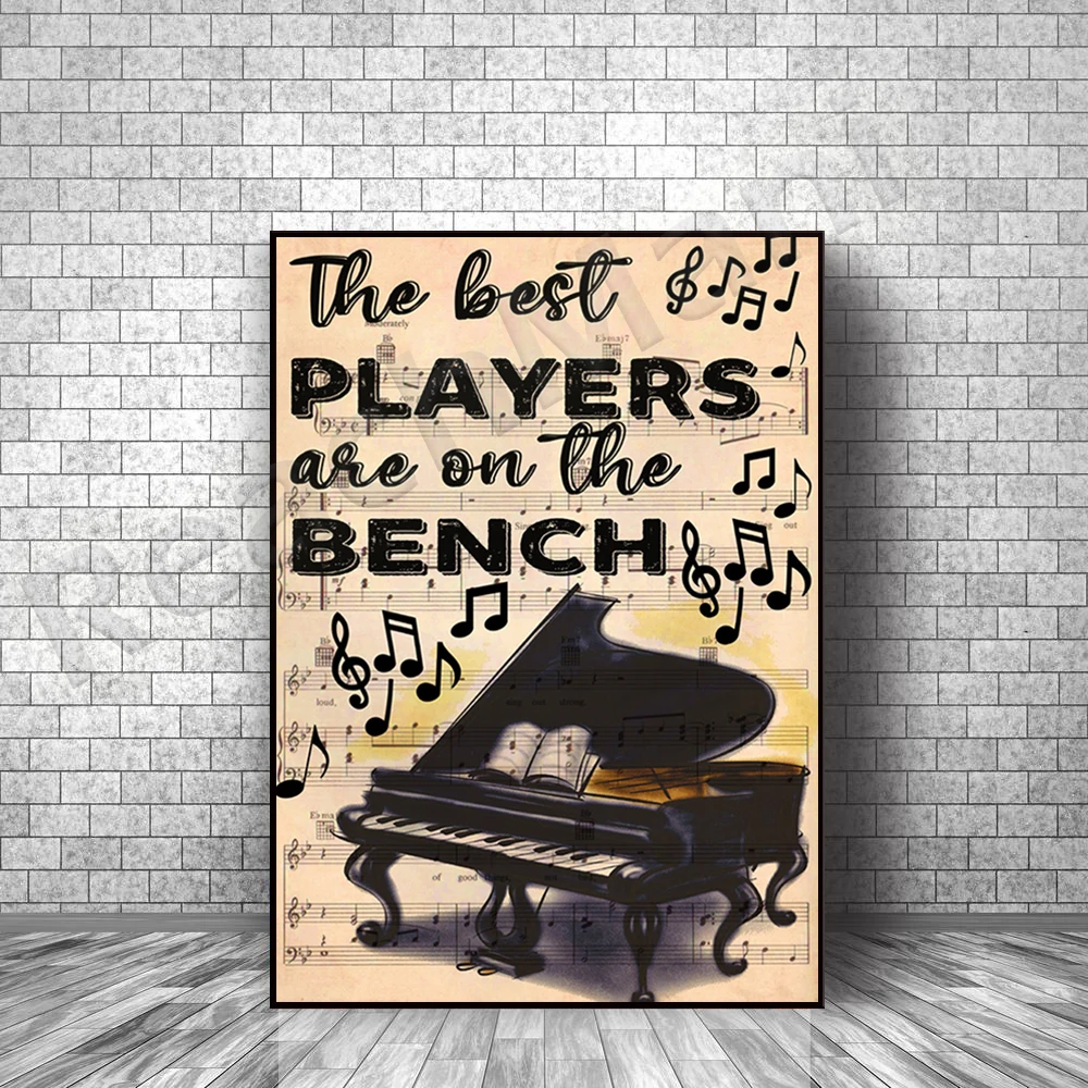 Los mejores jugadores son los músicos y los pianistas en el banco del piano. Póster de aprendizaje de teoría del piano. Acordes de piano, cartel de pianista