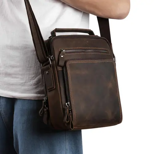 Imagen 2 del producto JOYIR, nuevos bolsos Vintage de cuero genuino para hombre, bolso de hombro con solapa pequeña para hombre, bolsos de mensajero informales para oficina, bolso cruzado de moda