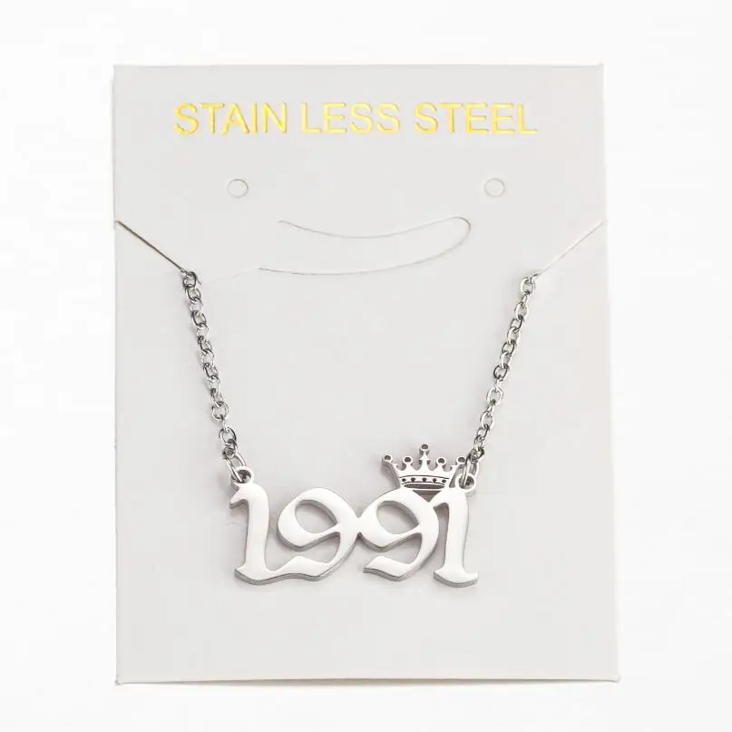 Stainless Steel Year Number Necklaces for Women Unique Date Birthday Tiaras Crown Year 1984 1999 1996 1997 2002 Choker Gift Girl