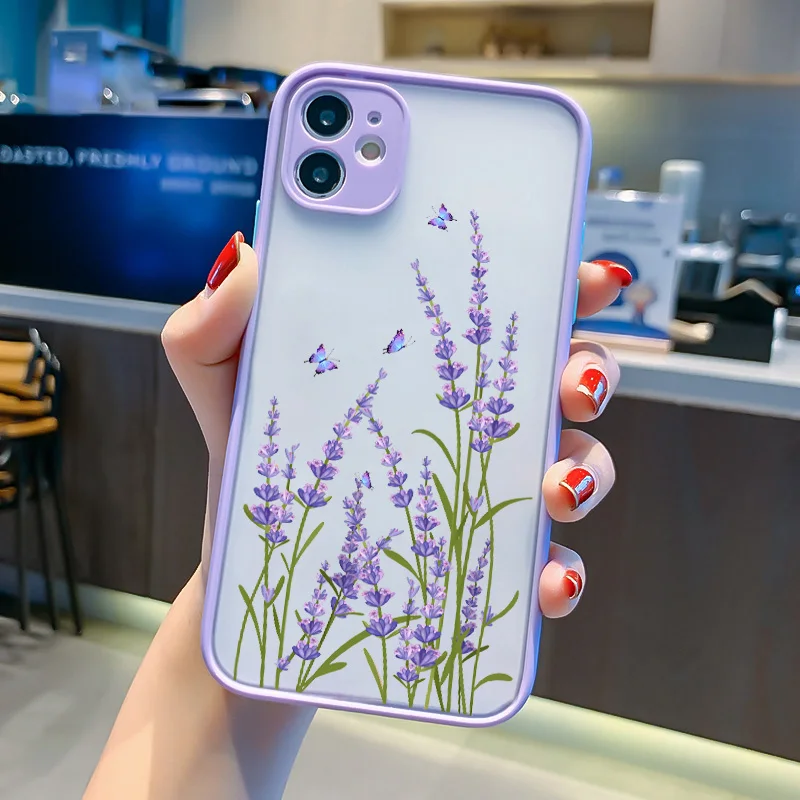 Funda para Teléfono con Diseño de Mariposa y Flor de Lavanda Higan para iPhone 17 16 15 12 13 14 11 Pro Max 16 Plus X XR XS, Carcasa Trasera Antigolpes