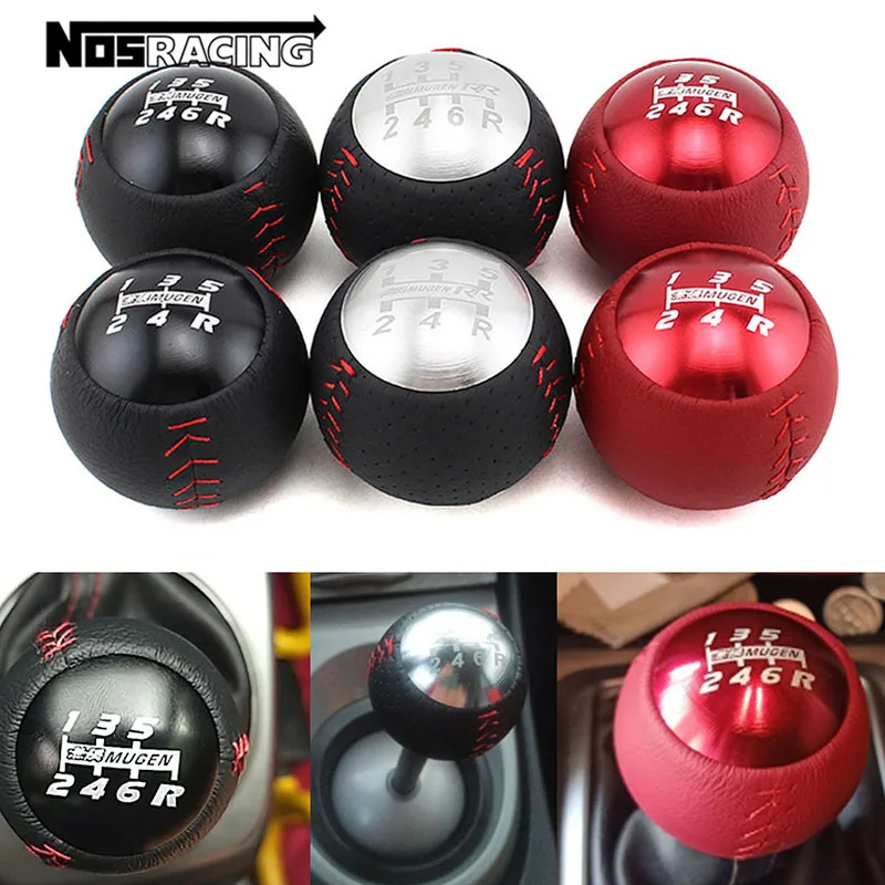 MUGEN Leather Gear Shift Knob Red Black Silver Manual Shifter Lever 5 6 Speed M10 x 1.5 For HONDA CRZ Type R Civic FA5 FG2 SI