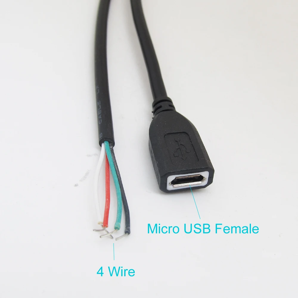 1pc 30cm/1ft Micro 5pin USB Female Jack 4 wires Power Pigtail Cable Cord DIY