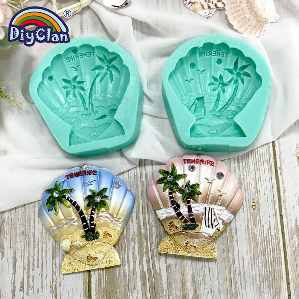 Tropical Beach Landscape Coconut Tree Sailboat Styles Shell Silicone Fondant Mold DIY Biscuit Chocolate Baking Cake Tools