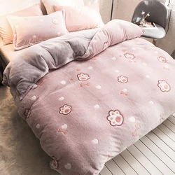 Winter Flannel Cat Paw Quilt Cover Soft Warm Coral Fleece Blanket Duvet Covers Throw Mechanical Wash Bedding Sets Home Textiles