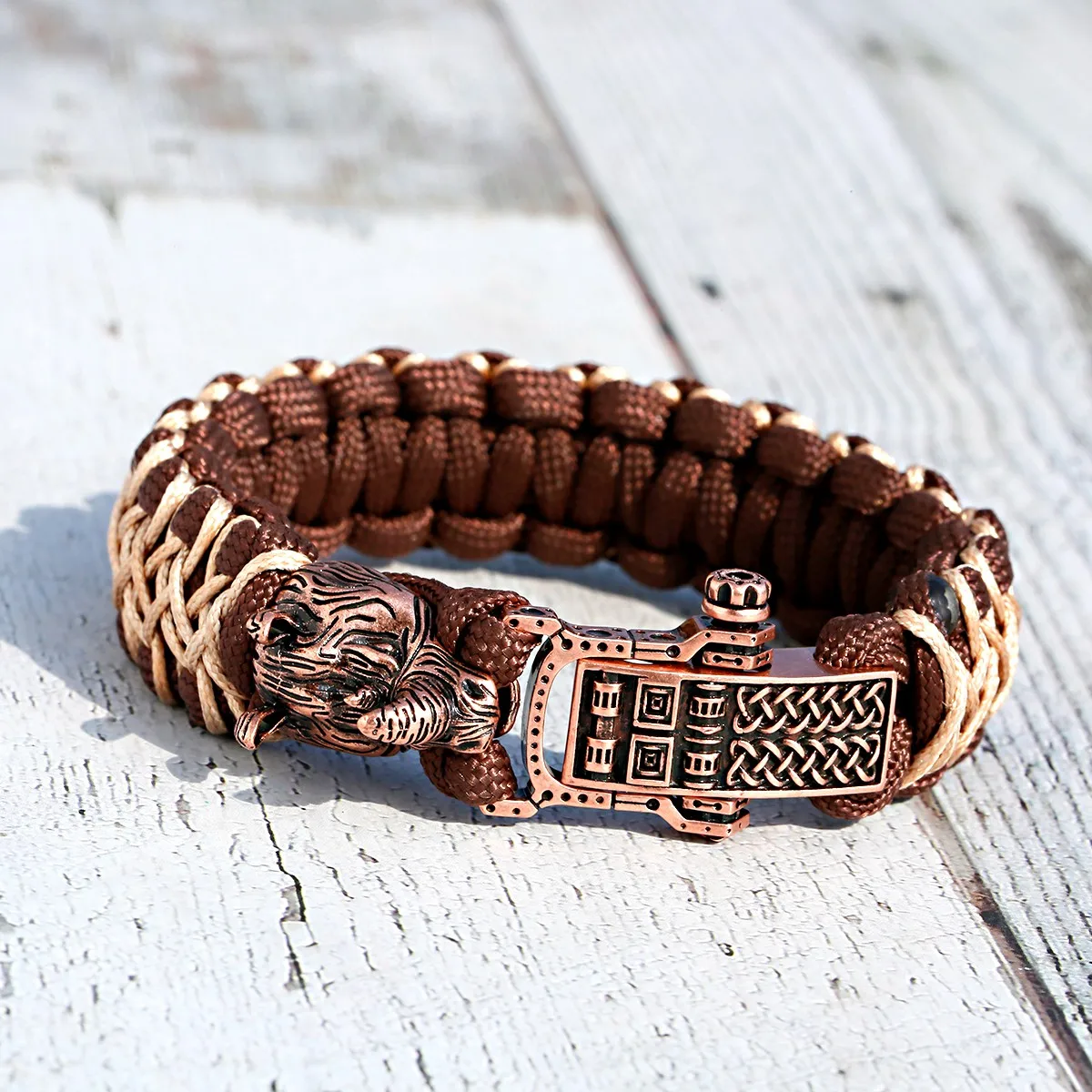 New Fashion Woven Thick Rope Rhino Shaped Bracelet Men Retro Copper Women Outdoor Survival Bracelet Jewelry Gift