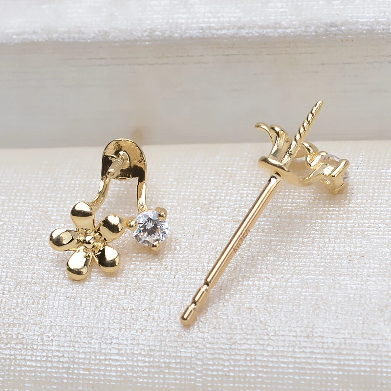 Nice Quality Flower 18K Yellow Gold Stud Earrings Mountings Settings Parts AU750 Jewelry Findings for Pearls Beads Stones