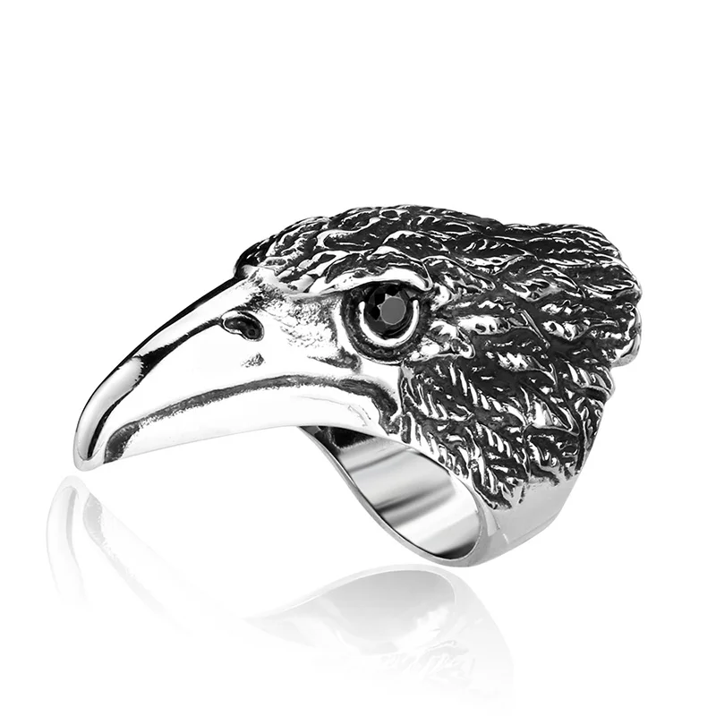 BEIER Drop Ship 316L Stainless Steel Biker Jewelry For Man High Quality Cool Punk 3D Eagle head Animal Ring gift BR8-436