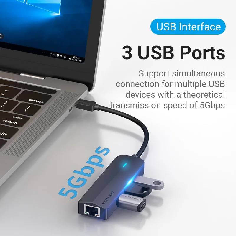 Vention USB Type C Ethernet Adapter USB C Network Card to USB 3.0 2.0 1000Mbps Gigabit RJ45 Lan USB HUB for MacBook iPad Pro