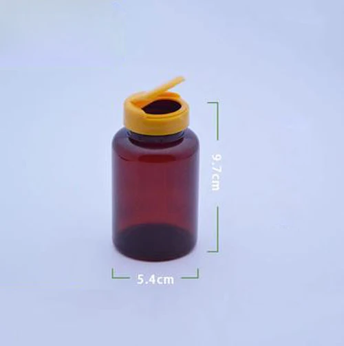 

100pcs 150ml Amber Color PET Plastic Packing Bottles, Capsules Bottles, Sample Storages, Pills Containers With Orange Flip Lids