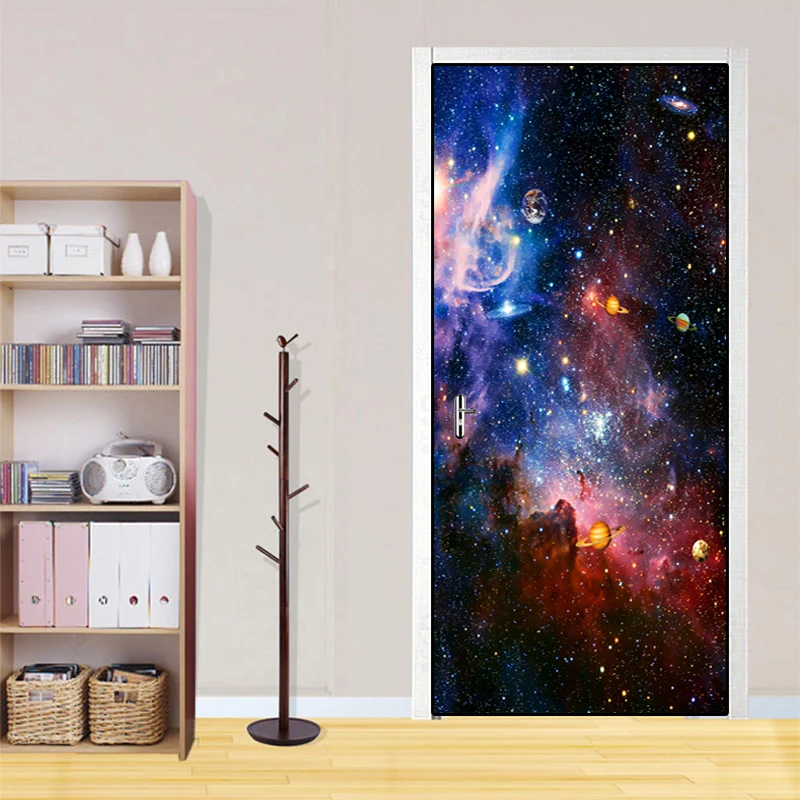 

Door Stickers Universe Starry Waterproof 3D Wall Paper For Living Room Bedroom Door Wallpaper PVC Self-adhesive Art Wall Decals