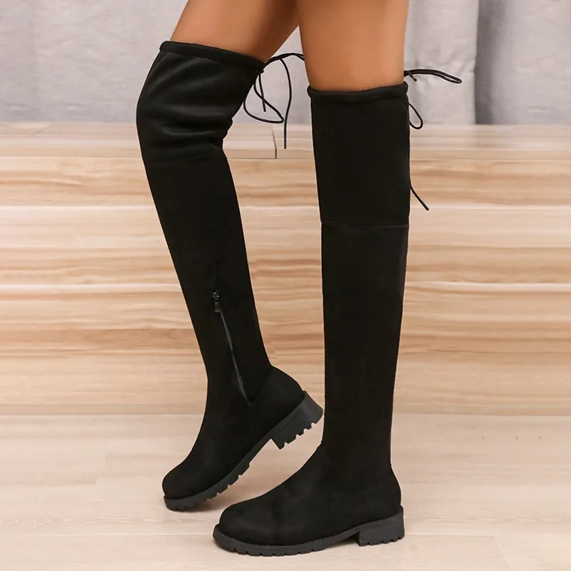 Fashion Thigh High Boots Female Winter Boots Women Over The Knee Boots Flat Shoes Ladies Long Boots Stretch Botas Mujer 36-43