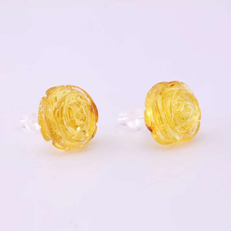 Natural Amber 13.5mm Flower Stud Earrings Fashion Trend Vintage Jewelry Earrings for Women Exquisite and Elegant Wedding Party