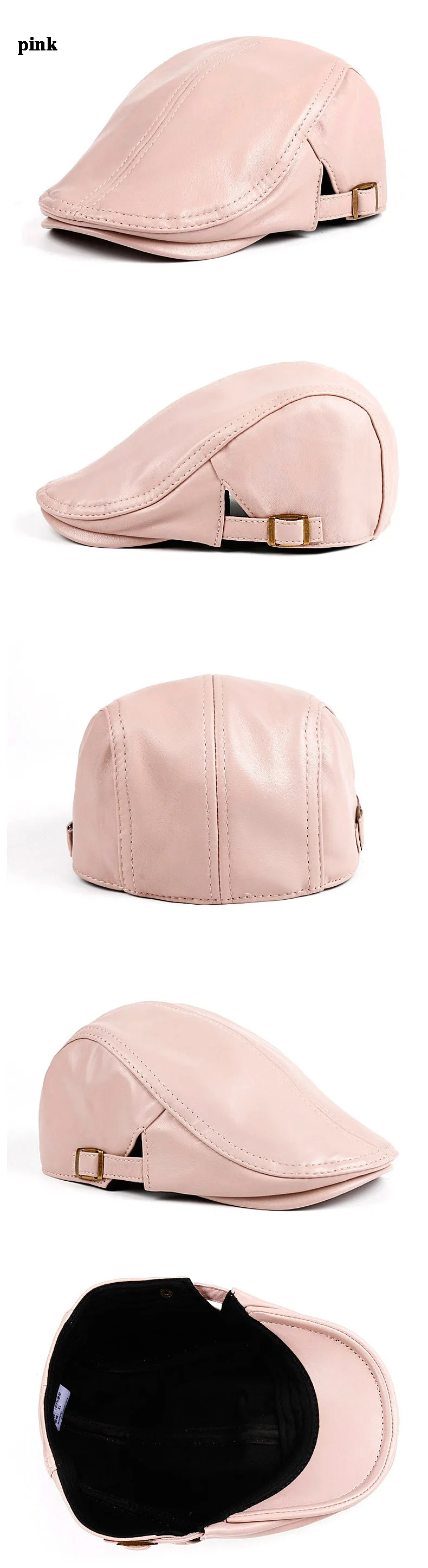 Frühling Frauen/Männer Echtes Leder Dünne Baskenmütze Hüte Damen Koreanische Mode Boina Rosa/Rot/Weiß Kappen Mujer casual Casquette – Detail 3