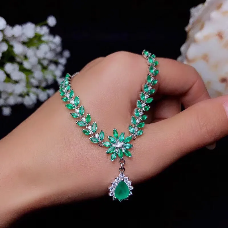 Classic natural emerald necklace, royal style, world famous gem, good quality, low price, 925 silver.