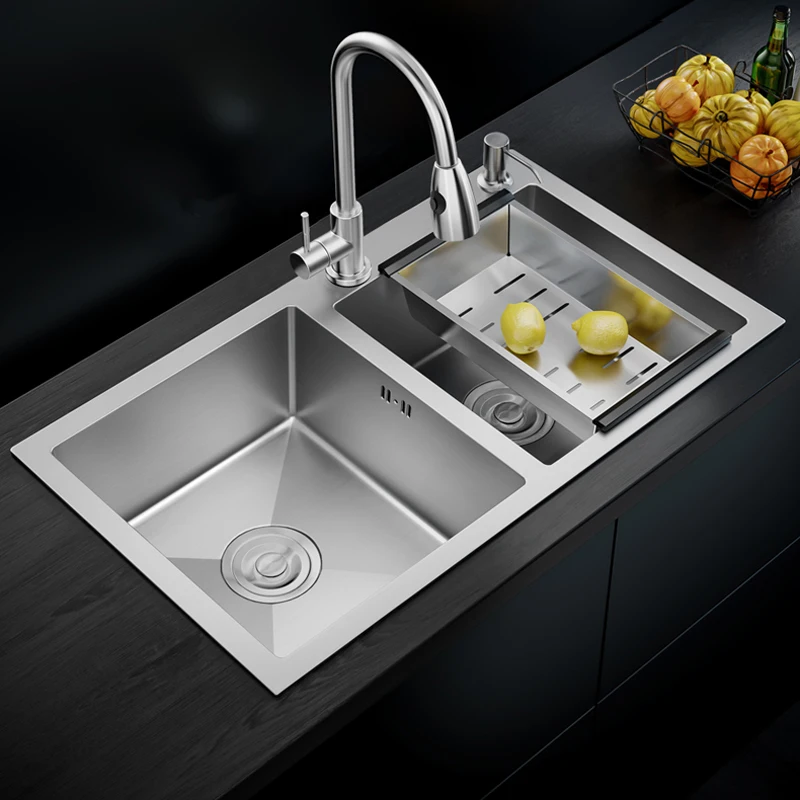 304 Stainless Steel Kitchen Sink Double Bowl Basin Brushed Topmount Sink For Home Fixture Decoration With Drainage Accessories