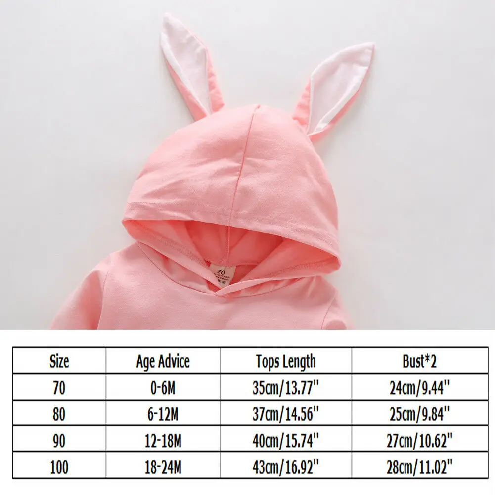 ทารกแรกเกิดเด็กทารกเด็กทารกบอดี้สูทสีชมพูสีเทาของแข็งน่ารักกระต่ายหู Hooded แขนยาวฤดูใบไม้ร่วง Warm Romper 0-2ปี
