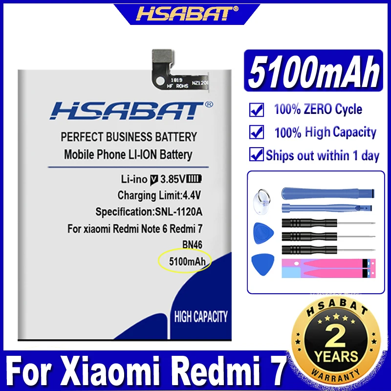 HSABAT BN46 5100mAh Battery for Xiaomi Redmi 7 / Redmi Note 8 / Redmi Note 8T / Redmi Note 6 Batteries