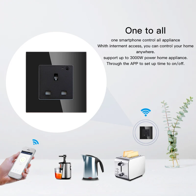 Eztofa UK Smart Wall Socket WiFi Socket 13A Remote Control Smart Life/Tuya APP Remote Control,Works with  Alexa Google Home