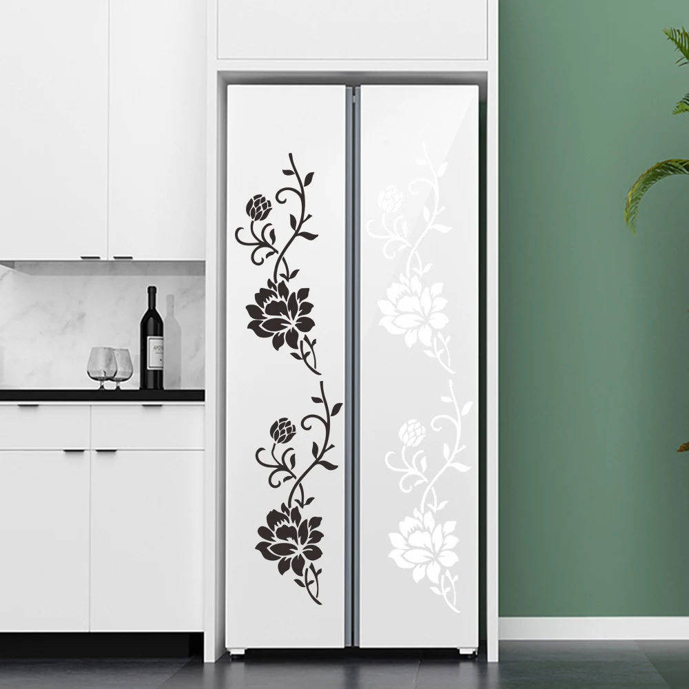 Creative Flowers Fridge Stickers Home Decor For Kitchen Bathroom Cabinets Art Wall Stickers Peel & Stick Waterpoof PVC Wallpaper