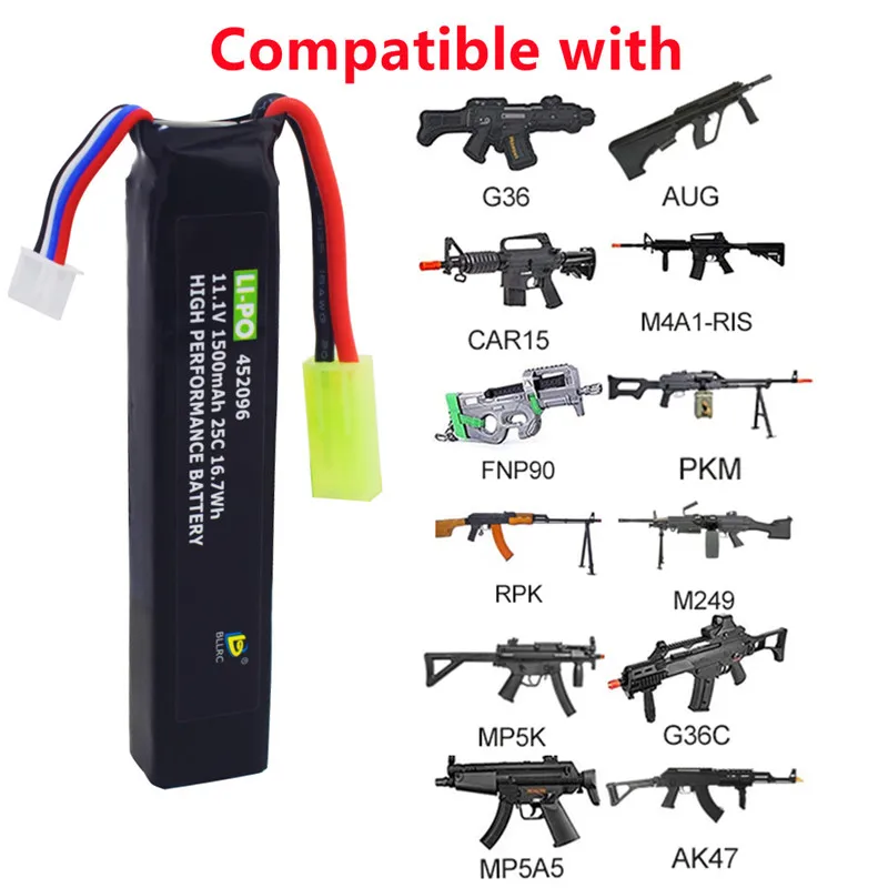 2 szt. 3S 11.1V 1500mAh 25C Airsoft li-po bateria z mini złączem rodamiya do Airsoft G36C, M4A1-RIS, M4A1, CAR15, MP5A5, M249