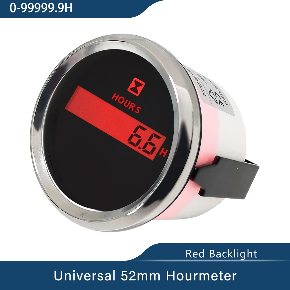 

Digital Hour Meter Gauge LCD Engine Hour Meter Gauge 52mm with Red Backlight for Car Boat Yacht Vessel Universal