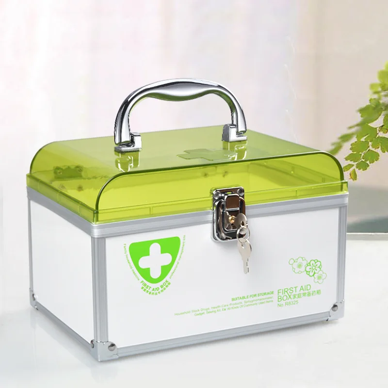 Portable first aid kit, family storage storage box with handle, large capacity, multi-function emergency medicine box