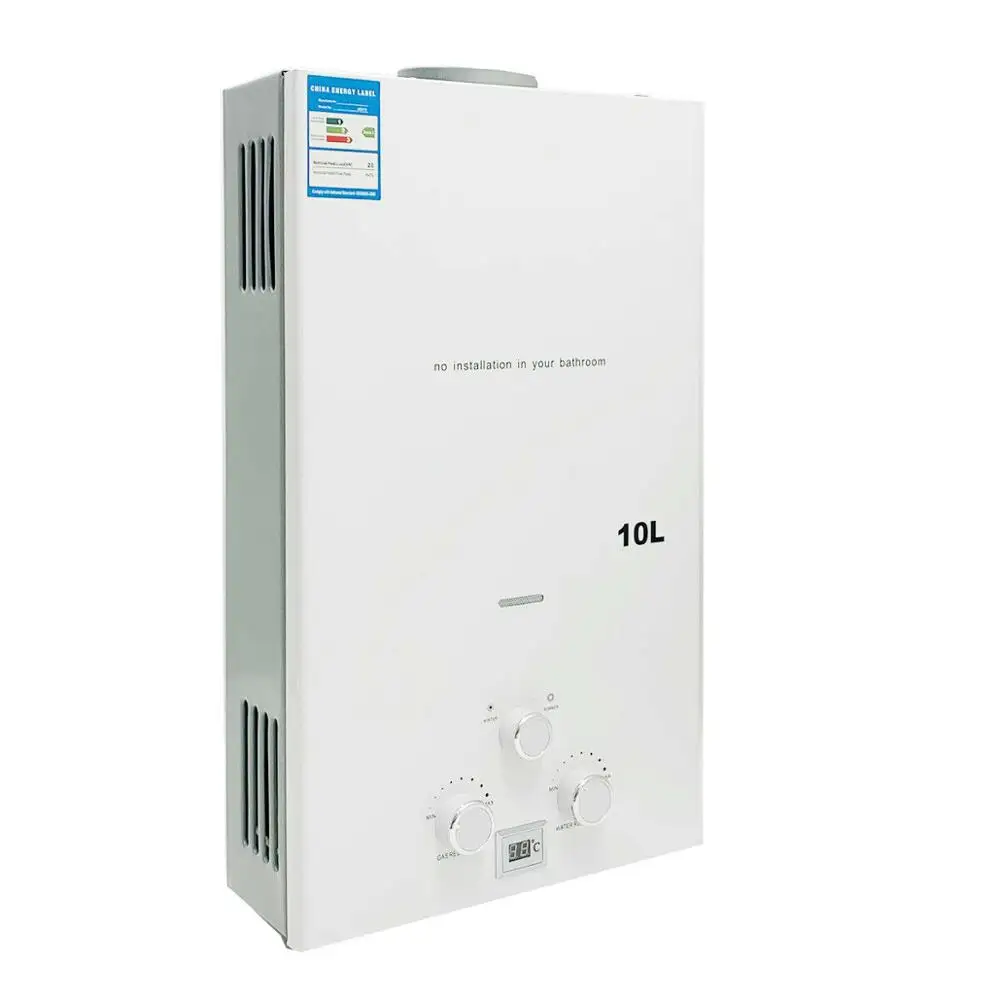 10L 20KW LPG Tankless Natural Gas Water Heater Boiler Tankless Air Panas Instan Pemanas Rumah Shower dengan Shower Kepala Kit 2.64GPM