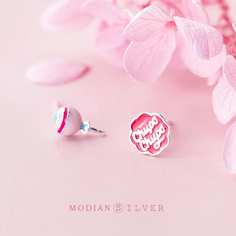 

Modian Tiny Fine Candy Enamel Silver Stud Earrings Fashion Cute Romantic 925 Sterling Silver Letter Studs Ear For Women Jewelry