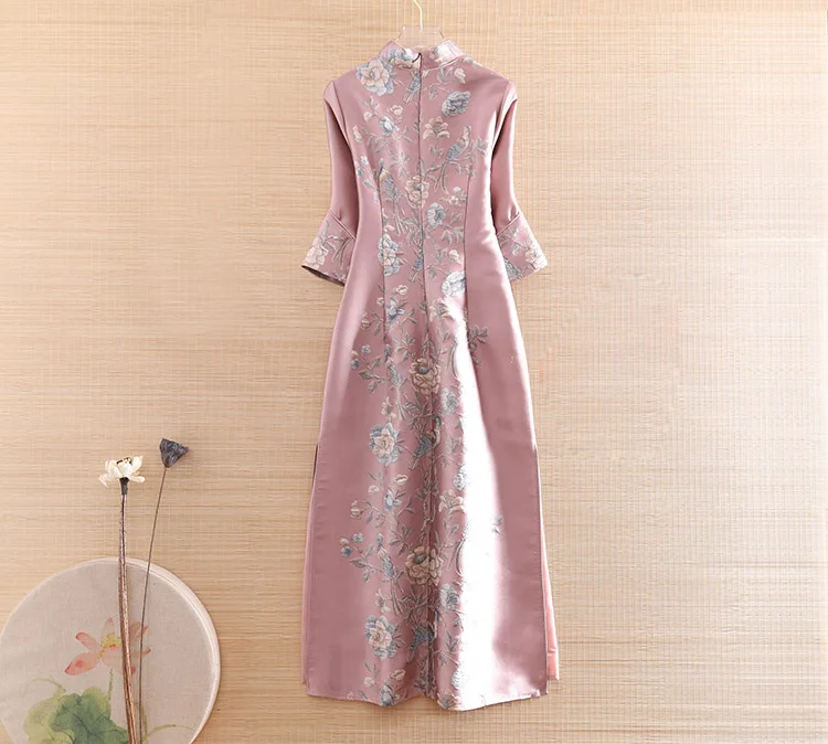 Chinese Style Jacquard High-end Autumn Women Vintage Royal Dress Cheongsam Ethnic Elegant Lady Party Qipao Dress S-XXL