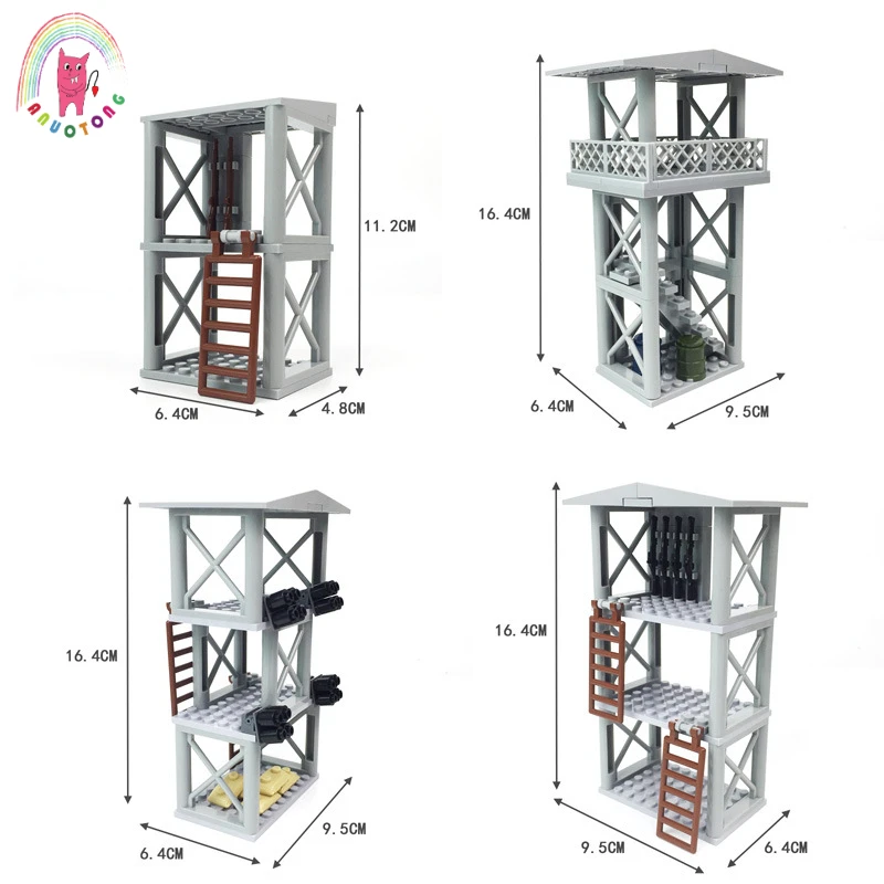 

MOC Small Particle War Building Military Sentry Post Outpost Lookout Shooter Towers Educational Building Blocks Toy Model Bricks