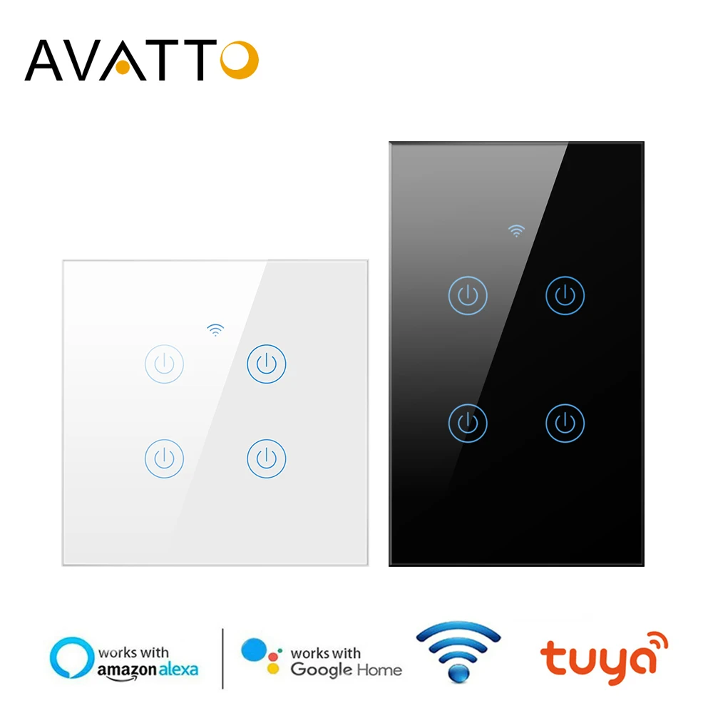 AVATTO Tuya WiFi Light Switch work with or No Neutral Wire, 1/2/3/4 gang EU Smart Wall Switch works for Alexa, Google Home echo