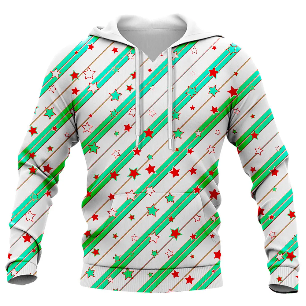 

HX Christmas Hoodies 3D Graphic Striped Printed Pullovers Tops Casual Sportwear Fashion Festival Sweatshirts Men Clothing