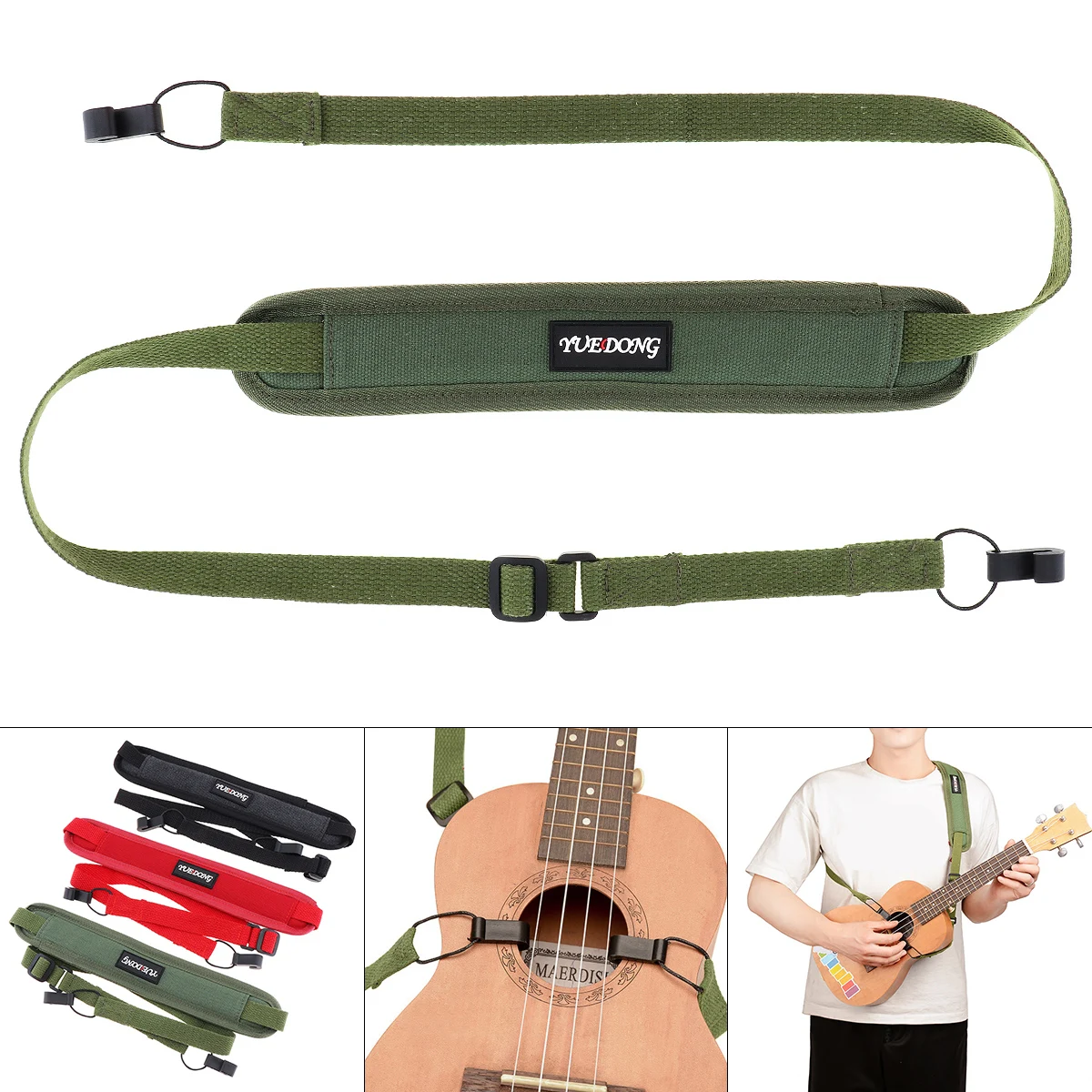 Colourful Ukulele Shoulder Strap Breathable Cotton Punch Free Double Hook Strap for 21/ 23 / 26 inch Ukulele 4 Strings Guitar