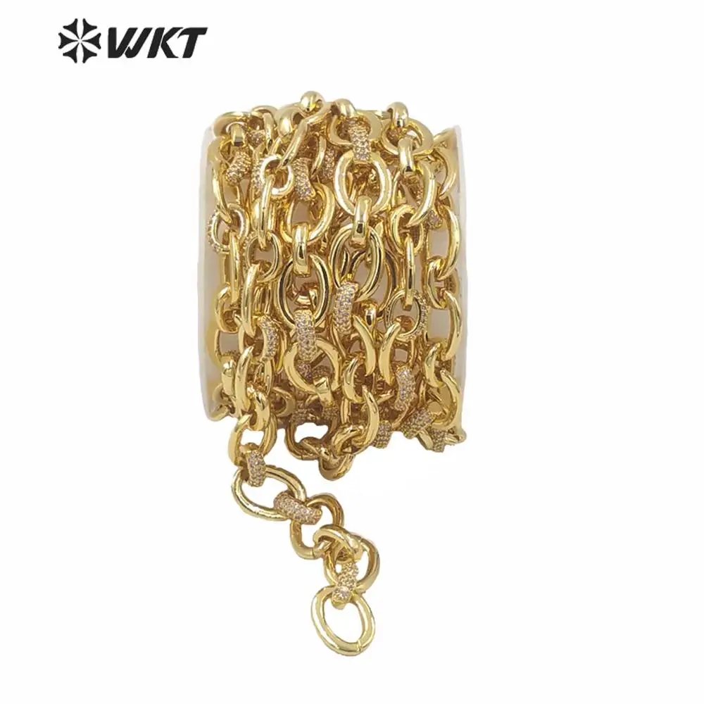 BC142 Fashion Gold Color Jewelry Findings Chain Factory Directly Sale Gold Electroplated O Link Chain Jewelry Findings With CZ