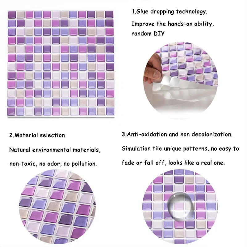3D Mosaic Wall Mural Tile Sticker Peel and Stick Samoprzylepna wodoodporna tapeta winylowa DIY Kuchnia Łazienka Home Decor Design — zdjęcie 5