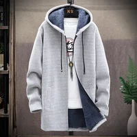 Mens Long Knit Cardigan Autumn Winter Sweater Coat Fleece Heavy Hooded Trench Coat Solid Chenille Men's Fashion Jacket 3