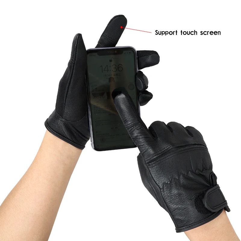 QIANGLEAF Black Goat Leather Motorcycle Cycling Sport Safety Protection Gloves Men\'s Driving Work Mittens Wholesale Sample 550SY