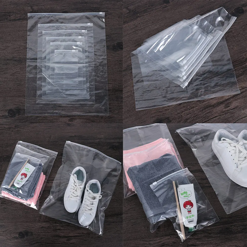 5PCS Transparent Plastic Package Cloth Travel Storage Pouch Portable Zipper Lock Self Seal Cloth Organizer Waterproof Bag