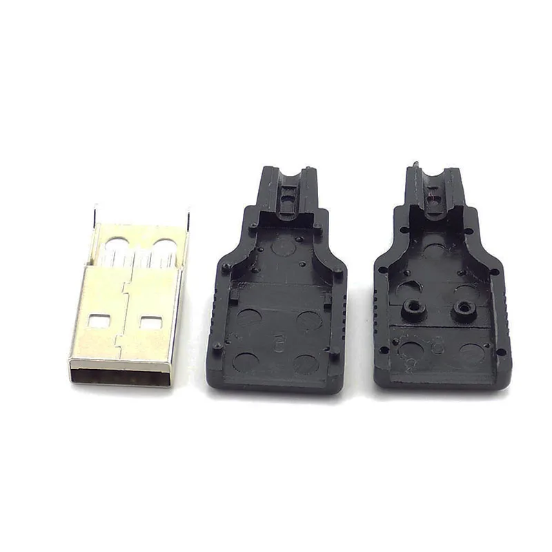 3 in 1 Type A Male 2.0 USB Socket Connector 4 Pin Plug With Black Plastic Cover Solder Type DIY Connector